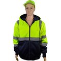 Petra Roc Inc Petra Roc 20 Oz. Reversible Zip-Up Hooded Sweatshirt, ANSI Class 3, Lime/Navy, 2X, LNRVDWZHSW-C3-2XL LNRVDWZHSW-C3-2X